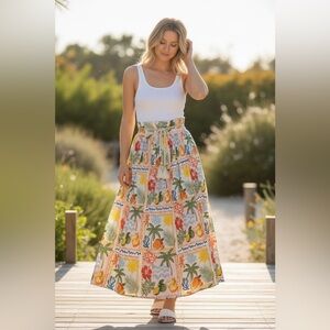 C&C California Tropical Multi-Color Maxi Skirt